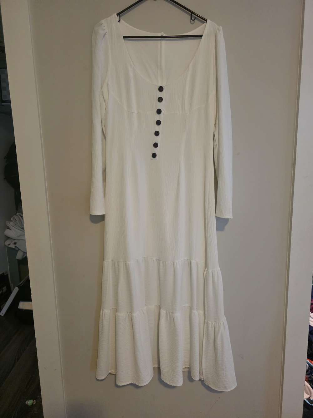White Long Sleeve Maxi Dress with Button Front